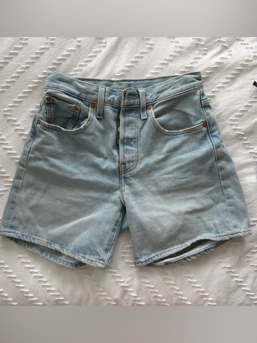 Levi's Light Blue Denim Mom Shorts with Hem